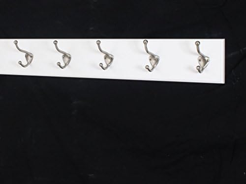 White Wall Mounted Coat Rack with Satin Nickel Hooks 4.5" Ultra Wide (25.5" x 4.5" with 5 Hooks) by PEG+AND+RAIL