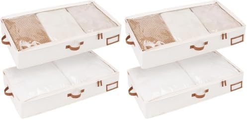 StorageWorks Large Under Bed Storage Containers with Handles and Label Holder, 4 Pack Ultra-thick Fabric Underbed Bins, Closet Organizer for Clothes, Blankets, Sweater by StorageWorks