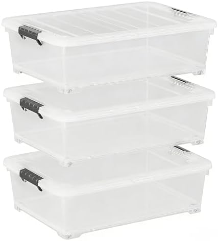 3 Pack 25 Qt Plastic Under Bed Storage Bin with Secure Lids by Buyitt