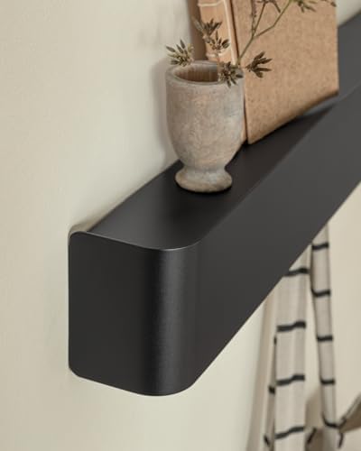 Kazai. Coat Rack Wall Mount with Shelf 'Tone' | Modern Design Coat Hanger with Hidden Hooks and Storage | Hat Rack with Shelf in Metal | Wall-Mounted Purse Organizer | Black - Image 2