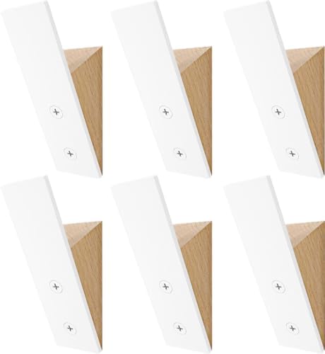Homeforia Beech Wood Coat Hooks, High End Beech Wood & White Metal Wall Mounted Clothing Hooks, Mid-Century Modern Coat Hooks, Heavy Duty Wooden Hooks for Hanging Coats, Hats, Towels & More, Set of 6 by Homeforia