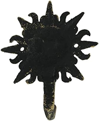 Zeckos Set of 3 Sun Face Wall Hooks, 6 Inch Gold Cast Iron - Image 3