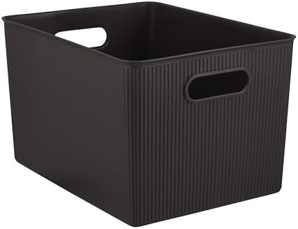Superio Ribbed Collection - Decorative Plastic Basket Open Home Storage Bins Organizer, X-Large Brown (4 Pack) Container Boxes for Organizing Closet Storage Bins for Shelves 22 Liter/23 Quart by Superio