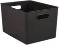 Superio Ribbed Collection - Decorative Plastic Basket Open Home Storage Bins Organizer, X-Large Brown (4 Pack) Container Boxes for Organizing Closet Storage Bins for Shelves 22 Liter/23 Quart by Superio