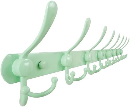 Dseap Coat Rack Wall Mount - 29.5” Long 8-Tri-Hooks Heavy Duty Coat Hanger Rail Wall Hooks for Hanging Coats Hats Clothing Clothes Purse Mudroom Entryway, Green by Dseap