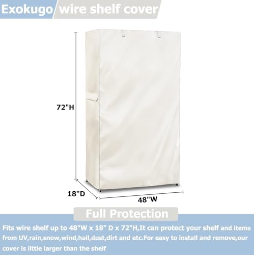 Wire Shelf Cover,600D Heavy Duty 100% Waterproof Shelf Covers for Wire Shelving,Outdoor Storage Shelves Cover for Metal Rack,48" W x 18" D x 72" H,Beige - Image 3