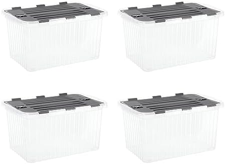 Superio Storage Bins with Lids, Clear Plastic Containers for Organizing, Stackable Totes, BPA Free, Odor Free, Organizer Boxes for Home, and Dorm, 35 Quart (4 Pack, 20.25"x14"x10.5") by Superio