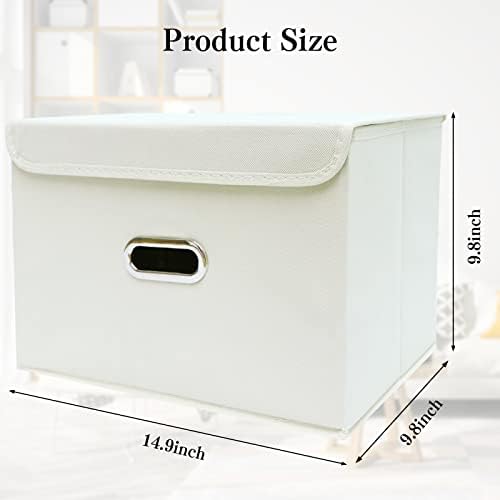 STOREONE Fabric Storage Cube Bins Foldable Organizer Container Collapsible Basket with Lids and Metal Handles, for Home, Bedroom, Closet 8 Pcs (Creamy-White) - Image 2