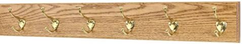 PegandRail Oak Wall Mounted Coat Rack with Solid Brass Hooks 4.5" Ultra Wide (Golden Oak, 30.5 x 4.5 with 6 Hooks) by PEG+AND+RAIL