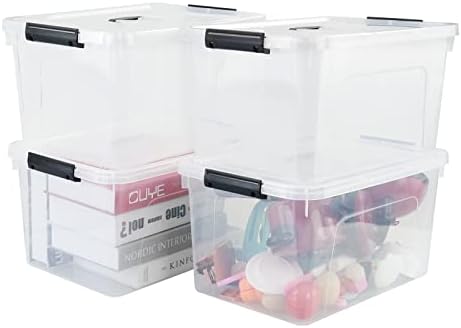 17.5 L Clear Plastic Storage Box, 4-Pack Latch Storage Bin by Zerdyne