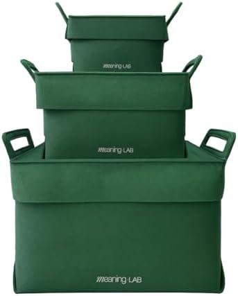 meaningLAB 3 Assorted Sizes Collapsible Felt Storage Box - 2in1 Function with Lid - Versatile Felt Storage Bins for Closet, Cube Organizer, Makeup & Basket (Deep Green) by meaning-LAB