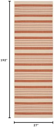 SAFAVIEH Washable Rug Outdoor Courtyard Collection - 2'3" x 16' Runner, Terracotta & Beige, Non-Shedding & Easy Cleaning, Ideal for Patio, Entryway, Mudroom, Hallway, Kitchen (CY6062-241) - Image 2
