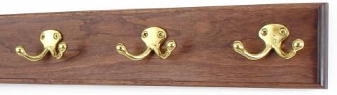 Cherry Coat Rack with Solid Brass Double Style Hooks (Mahogany, 15" x 3.5" with 3 hooks) by PEG+AND+RAIL