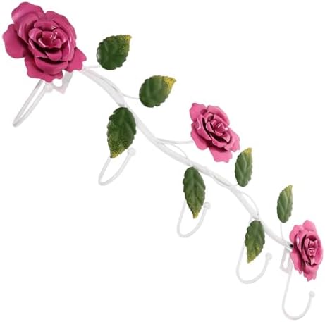Hemoton Rose Flower Wrought Iron Coat Hooks 19.7 Inch Decorative Wall Rack for Hanging Coats Bags Towels Entryway Bathroom Organizer by HEMOTON