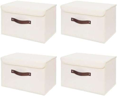 ANMINY Fabric Storage Box Bins with Lids, Beige, 15"x10"x10", 4 Pack by ANMINY