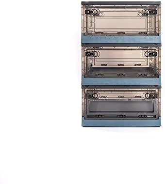 Best Home Fashion 3 packs Storage Bins Side Opening, Stackable Lid Collapsible, Foldable, Easy Tidy Up with Storage Box, Ideal for Home & Office Organization Storage Cube (Medium, Blue) by BHFBestHomeFashion