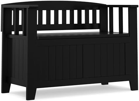SIMPLIHOME Acadian 36" Wide Solid Wood Storage Bench in Black by SimpliHome
