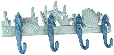 Zeckos Seahorse Wall Hook Rack, 15 Inch Blue and White Cast Iron by Zeckos