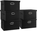Graciadeco Medium 15" 21 Quart Collapsible Stackable Storage Bins with Lids, 5 Packs Black Foldable Fabric Closet Storage Boxes with Lids, Lidded Heavy-duty Linen Baskets(15x11x8) by GraciadecoStorage