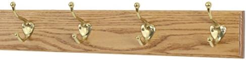 Solid Oak Wall Mounted Coat Rack with Solid Brass Hat and Coat Style Coat Hooks - Made in the USA (Golden Oak, 3.5" x 20" with 4 Hooks) by PEG+AND+RAIL