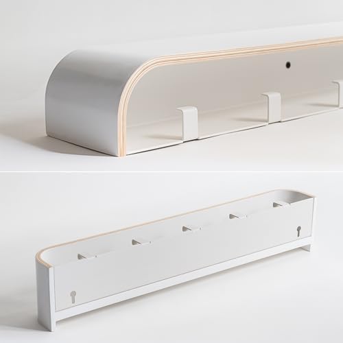 Kazai. Wall-Mounted Coat Rack 'Toke' - Modern Design Coat Rack with Hidden Wall Hooks - Solid Wood Veneer Panel Coat Hanger - White - Image 4