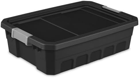 Sterilite 24-Pack Plastic Storage Bins with Lids, Stackable Containers, 10 Gallon, Black by Sterilite