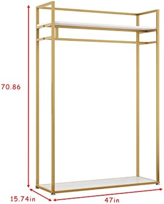 Heavy Duty Clothing Rack with Shelves for Hanging Clothing, Gold Metal Freestanding Garment Rack for Retail Display (47.24" L) - Image 2