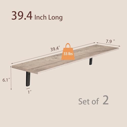 DINZI LVJ Long Wall Shelves, 39.4Inch Wooden Wall Mounted Shelves, Set of 2 - Image 3