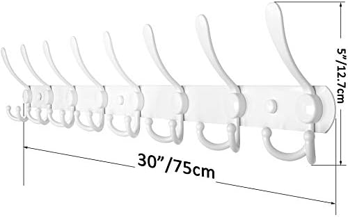 WEBI Coat Rack Wall Mount Long,8 Tri Hooks for Hanging Coats,30 inch Hook Rack,Hook Rail,Coat Hanger Wall Mount for Clothes,Jacket,Hats,White,2 Packs - Image 2