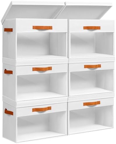 Homsorout Large Storage Bins with Lids - 6 Pack Foldable Decorative Organizers with Clear Windows & Handles, Cube Storage Organizers for Clothes, Blankets, Sweaters, CD, White by Homsorout