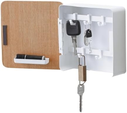 YAMAZAKI Home Rin Square Magnetic Key Cabinet - Wood Accented Keychain Organizer - Steel + Wood by Unknown
