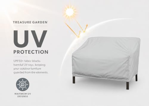 Treasure Garden Loveseat Cover, 300D Polyester Outdoor Deep Seating Sofa Cover, Water Resistant, UPF50+ UV Protection, Elastic Hem, Spring Cinch Lock, Built-In Pouch & Storage Bag, Gray - Image 6