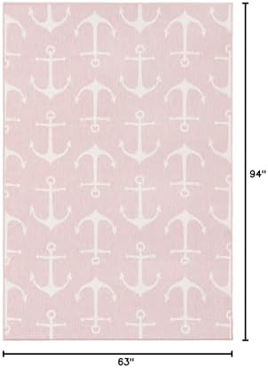 Unique Loom Outdoor Coastal Collection Area Rug - Ahoy (5' 3" x 7' 10" Rectangle, Pink/ Ivory) - Image 2