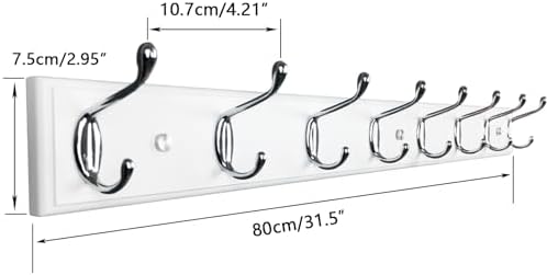 Wooden Wall Mounted Coat Rack – 31 Inch, White with 8 Silver Hooks for Entryway, Hallway, Bedroom - Image 6