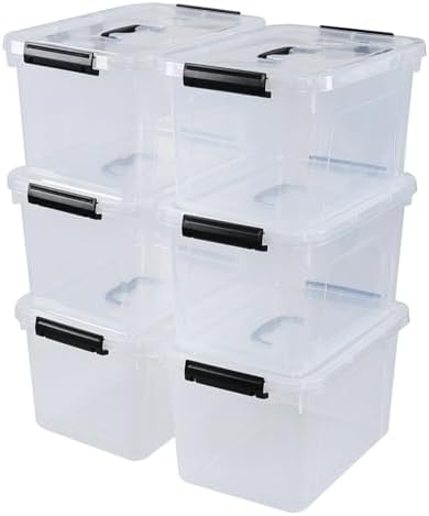 12 Quart Clear Plastic Storage Latch Bins with Handle, 6 Packs by Vadidiya