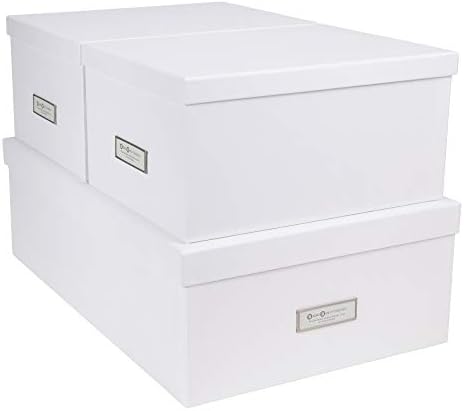 Bigso Box of Sweden Set of 3 Storage Boxes with Lids - Organiser Box for Clothes, Office Equipment and More - Wardrobe Storage Boxes with Labels for Bedding or Seasonal Clothing - White - Image 4