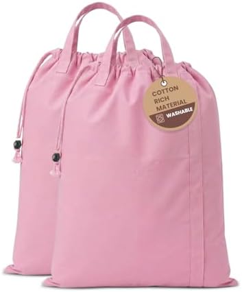 LFH Home Large Premium Cotton Rich Canvas Laundry Bag with Drawstring and Handles Heavy Duty, Multi-Use, Washable for Home, Travel, College or Storage 20x30 (Pack of 2)-Pink by LFHHomePrivateLimited