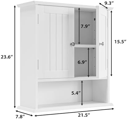 Bathroom Wall Cabinet, Bathroom Cabinet Wall Mount with 2 Doors and Open Shelf, Over The Toilet Wall Storage Cabinet, Bathroom Medicine Cabinet - Image 3