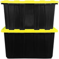 BLACK & YELLOW 27-Gallon Storage Bin with Snap-on Lid, Heavy Duty Plastic Storage Bins with Lid, Stackable, 2 Pack by Unknown