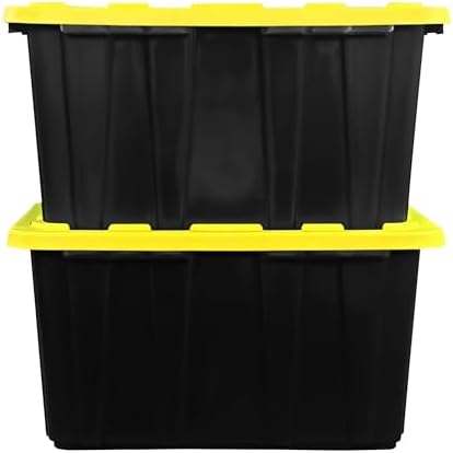 BLACK & YELLOW 27-Gallon Storage Bin with Snap-on Lid, Heavy Duty Plastic Storage Bins with Lid, Stackable, 2 Pack by Unknown