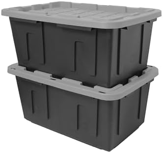 CX Heavy Duty 27-Gallon Stackable Storage Bins with Lids, Gray, 2 Pack by BLACKYELLOW