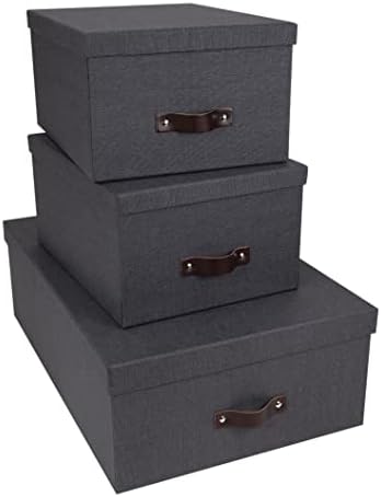 Bigso Box of Sweden Set of 3 Storage Boxes with Lids - Organiser Box For Clothes, Office Equipment and More - Wardrobe Storage Boxes with Labels for Bedding or Seasonal Clothing - Black - Image 5
