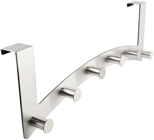 RICOO Over Door Hooks Hanger - Heavy Duty Door Hanger with 6 Hooks, Stainless Steel Over Door Hook Rack for Coats, Hats, Bags, Clothes, Towels - MH027S-6, 1 Piece by RICOO
