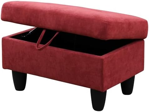 28.5'' Ottoman with Storage, Flannel Ottoman Foot Rest for Living Room Upholstered Footstool, Perfect Storage Ottoman Bench Bag Floor Chair for Bedroom or Entryway, Red - Image 6