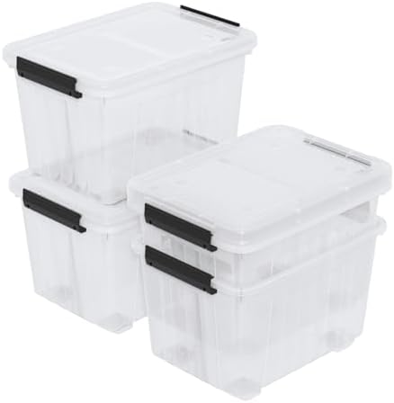 Zopnny 30 Qt Stackable Storage Bins with Lids, Clear Box and Wheels, 4-Pack - Image 7