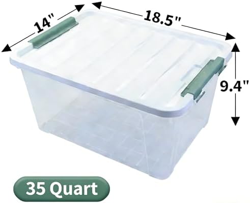 Storage Latching Bins, 35 Quart Clear Plastic, 4-Pack Storage Box - Image 2