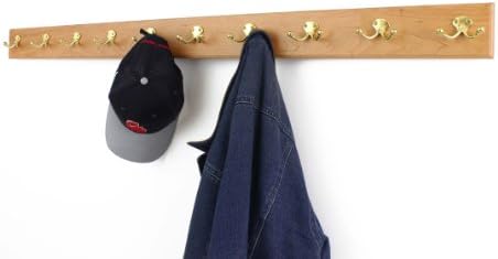 Cherry Coat Rack with Solid Brass Double Style Hooks (Natural, 30.5" x 3.5" with 6 hooks) - Image 3