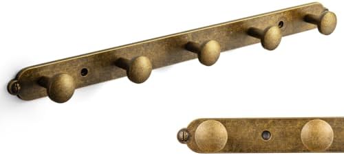 Goo-Ki Antique Brass Coat Rack Wall Mount, Heavy Duty Zinc Wall Mounted Coat Hooks with Keelplate Backplate, Vintage Hat and Towel Hanger Rail for Entryway, Bathroom and Mudroom (5 Hooks) by Home