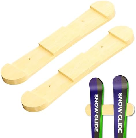 Wooden Ski & Snowboard Wall Mount Horizontal, Skateboard Wall Rack with Screws, Snowboard Display Stand, Indoor Snowboard Storage for Room, Garage (2, wood) by Evjocoh
