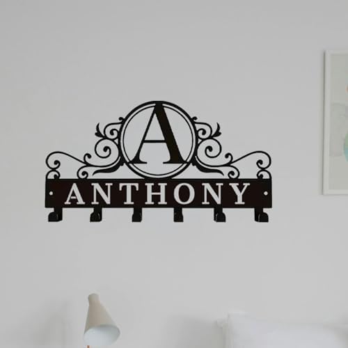 Personalized Family Name Metal Wall Hook Rack – Custom Coat Key Holder with Heart Infinity Design – Rustic Home Entryway Organizer for Jackets, Hats, Bags (Black 2) - Image 2